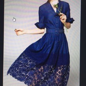 Mooerkerr Lace Paneled Denim Textured Midi Dress